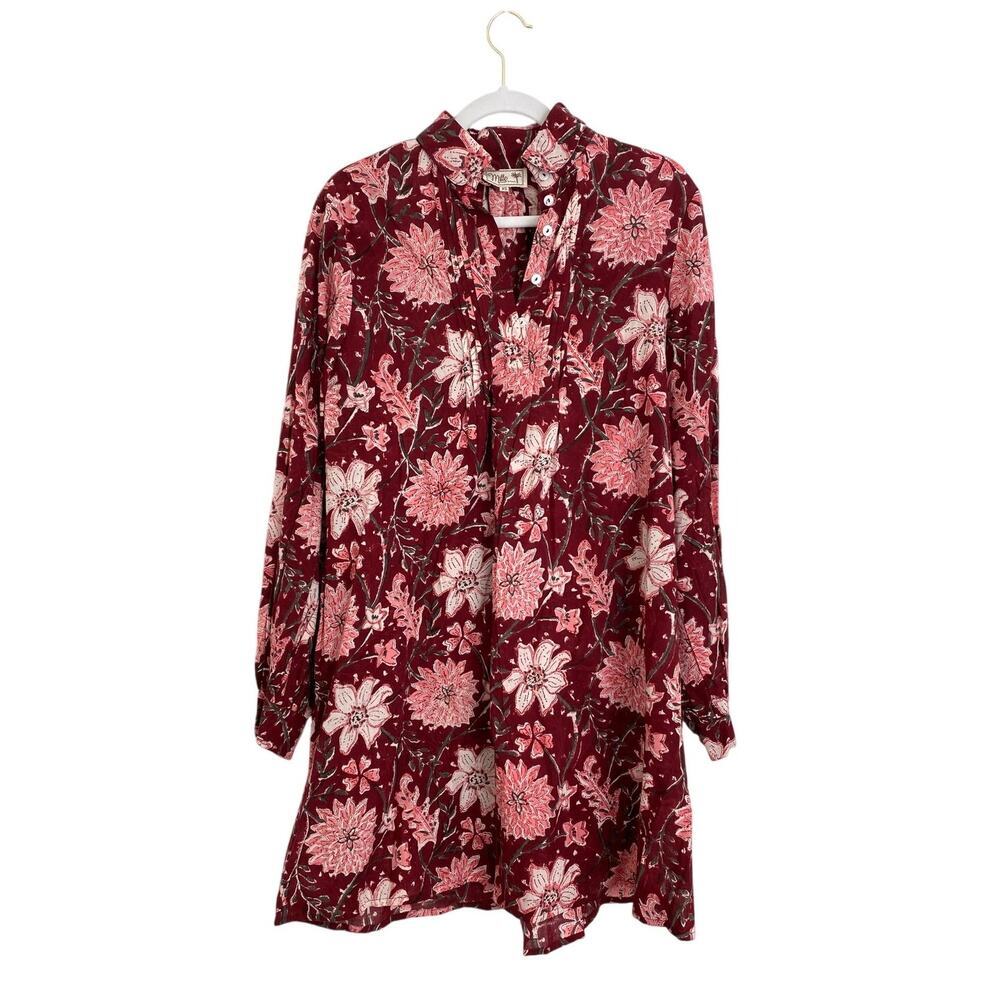 Mille Resort Tuckernuck Bonnie Dress Claret Bloom Button Shirt Long Sleeve XS